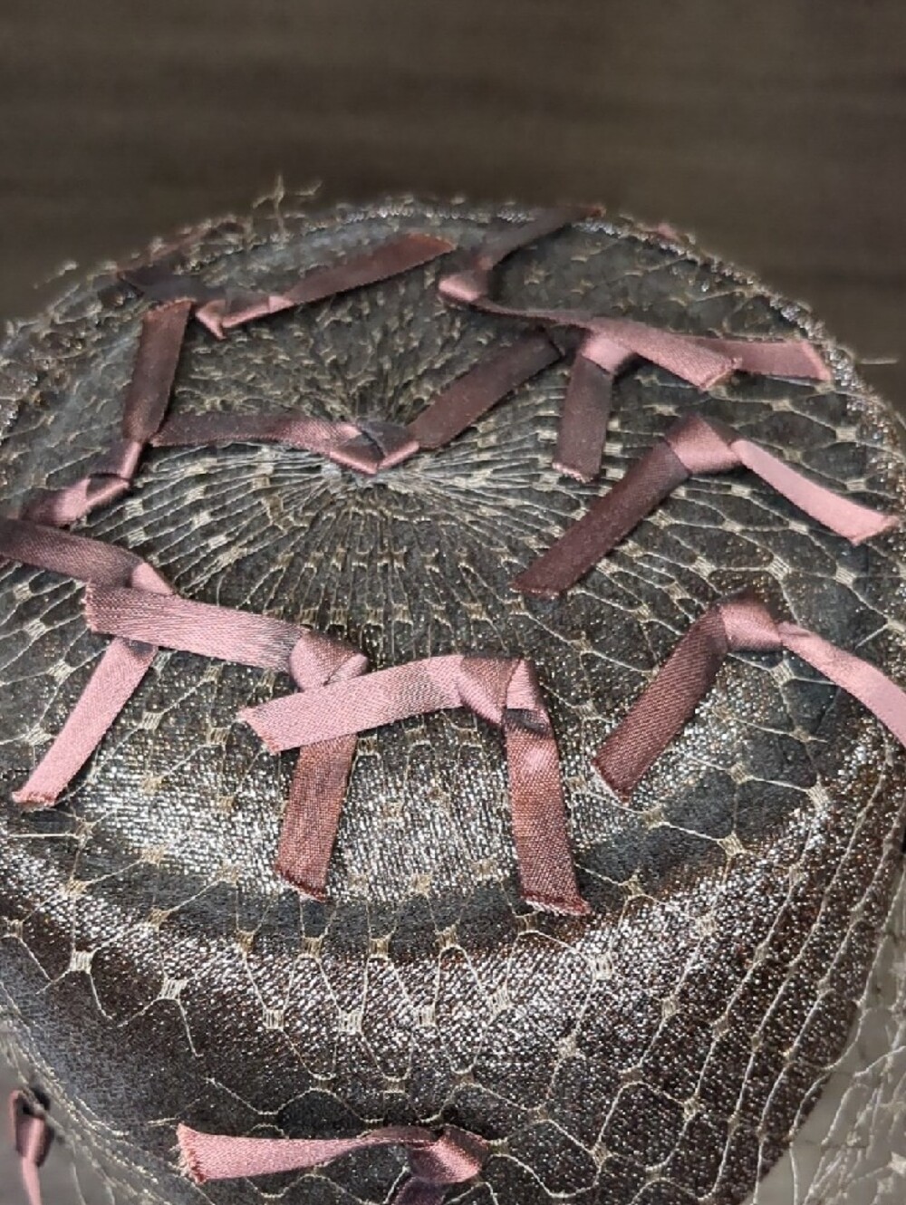 Vintage 50s Joseph Magnin Pillbox Hat Brown Netted W/ Bows Elegant Mid Century - Picture 11 of 14